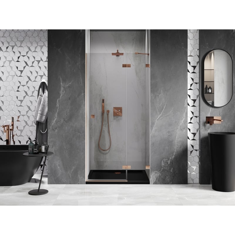 Mexen Lunar Right Hinged Shower Door 95 cm, Transparent, Brushed Copper - 834-095-000-65-00-P