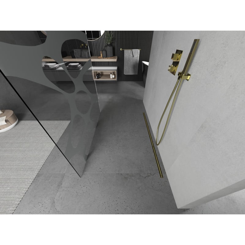 Mexen Kioto paroi de douche autoportante 140 x 200 cm, vague blanche 8 mm, or - 800-140-002-50-97