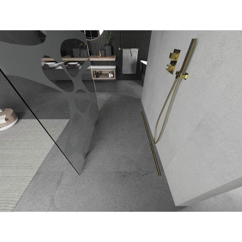 Mexen Kioto vapaasti seisova suihkuseinä 140 x 200 cm, valkoinen aalto 8 mm, kulta - 800-140-002-50-97