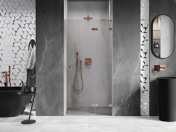 Mexen Lunar desna preklopna tuš vrata 110 cm, prozirna, brušena bakar - 834-110-000-65-00-P