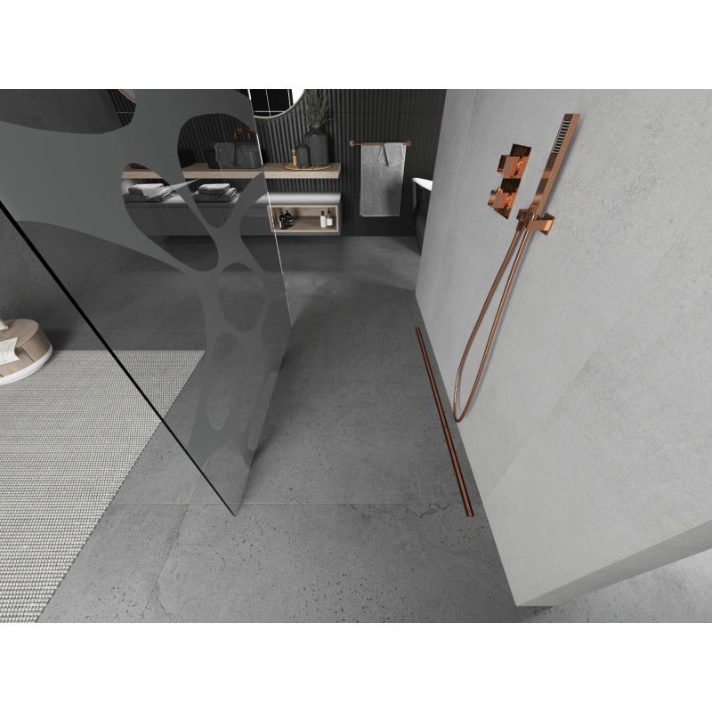 Mexen Kioto vapaa seisova suihkuseinä 140 x 200 cm, valkoinen aalto 8 mm, ruusukulta - 800-140-002-60-97