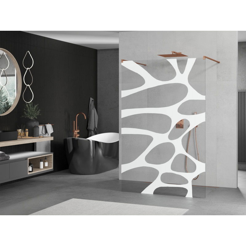 Mexen Kioto freestanding shower screen 140 x 200 cm, white wave 8 mm, rose gold - 800-140-002-60-97