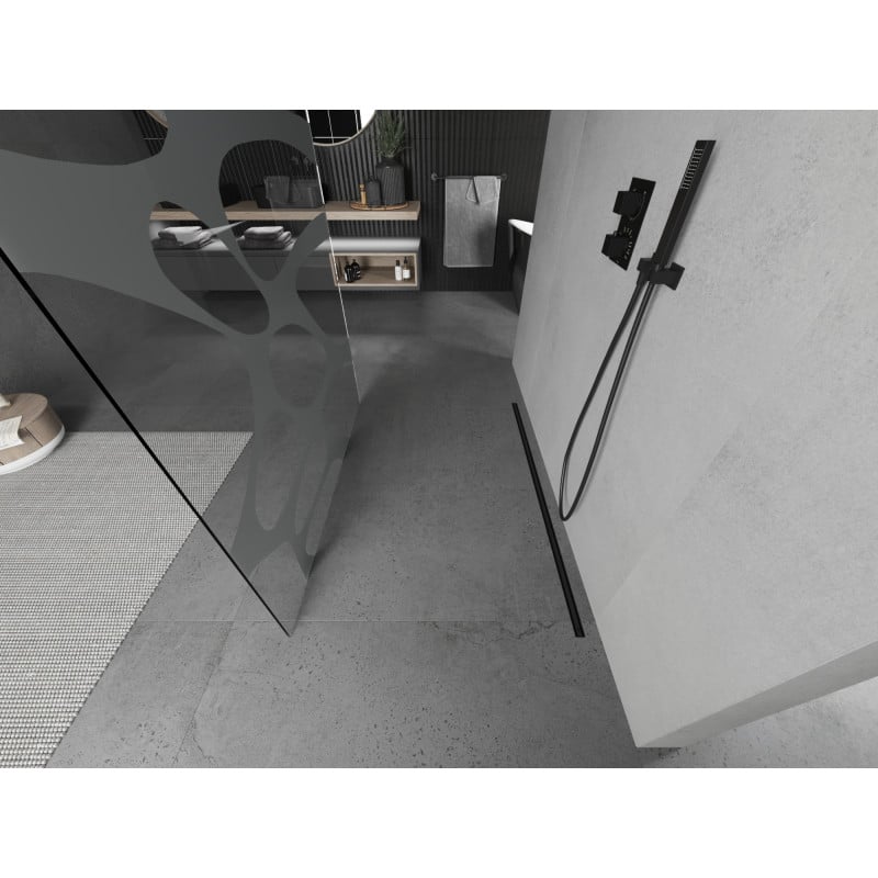 Mexen Kioto paroi de douche autoportante 110 x 200 cm, vague blanche 8 mm, noire - 800-110-002-70-97