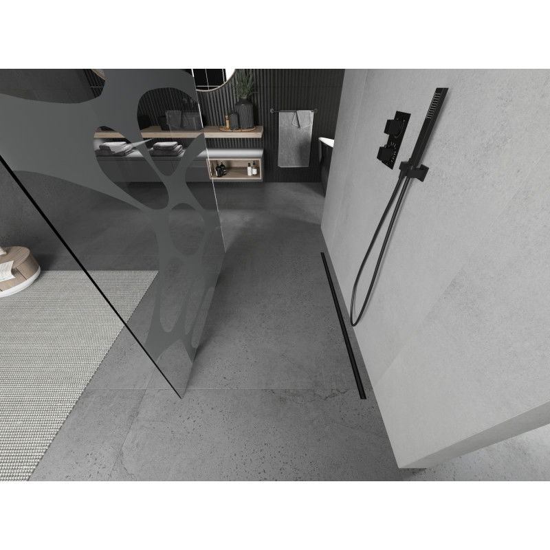 Mexen Kioto freistehende Duschwand 140 x 200 cm, weiße Welle 8 mm, schwarz - 800-140-002-70-97