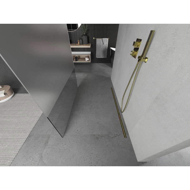 Mexen Kioto vrijstaande douchewand 140 x 200 cm, transparant/matglas 8 mm, goud - 800-140-002-50-35