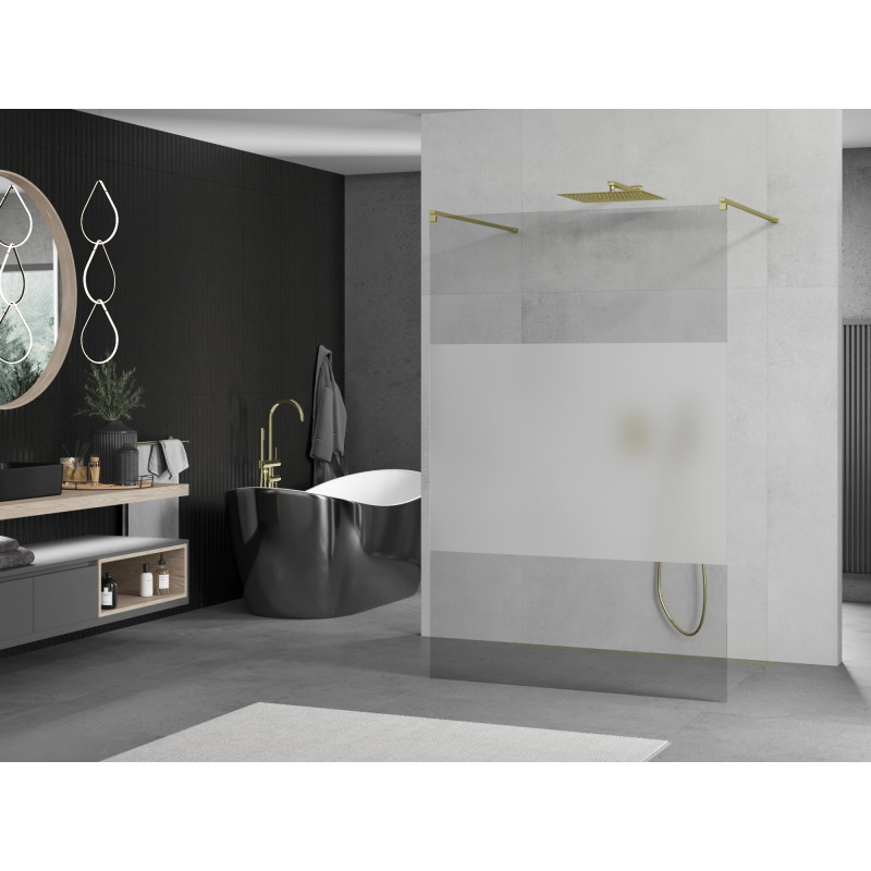 Mexen Kioto vrijstaande douchewand 140 x 200 cm, transparant/mat 8 mm, goud - 800-140-002-50-35
