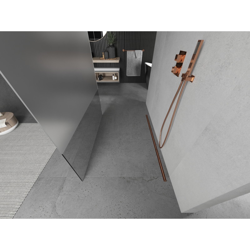 Mexen Kioto freistehende Duschwand 140 x 200 cm, transparent/Mattglas 8 mm, Roségold - 800-140-002-60-35