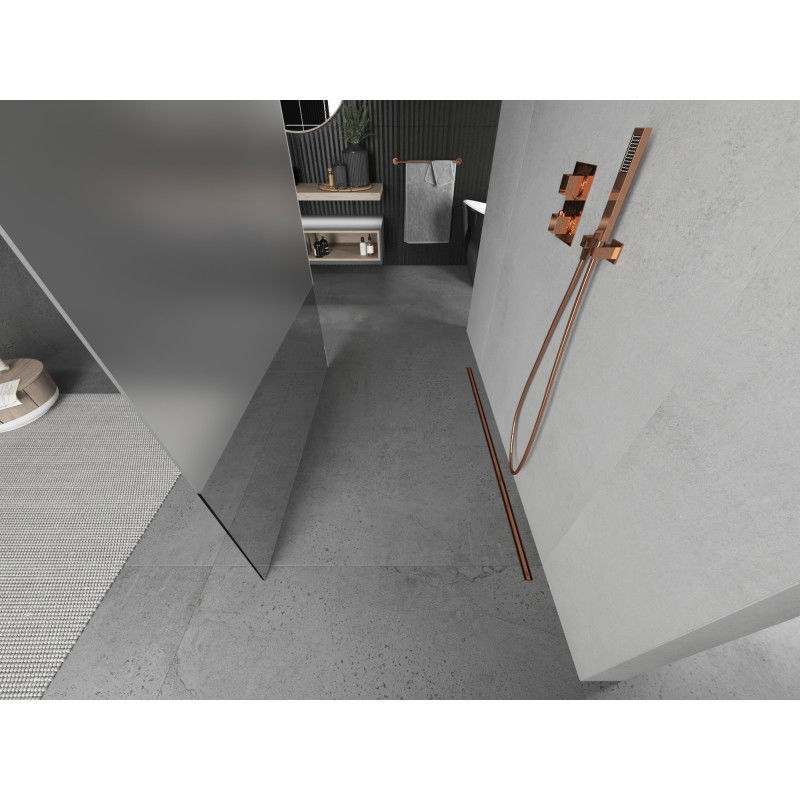 Mexen Kioto vrijstaande douchewand 140 x 200 cm, transparant/matglas 8 mm, roze goud - 800-140-002-60-35