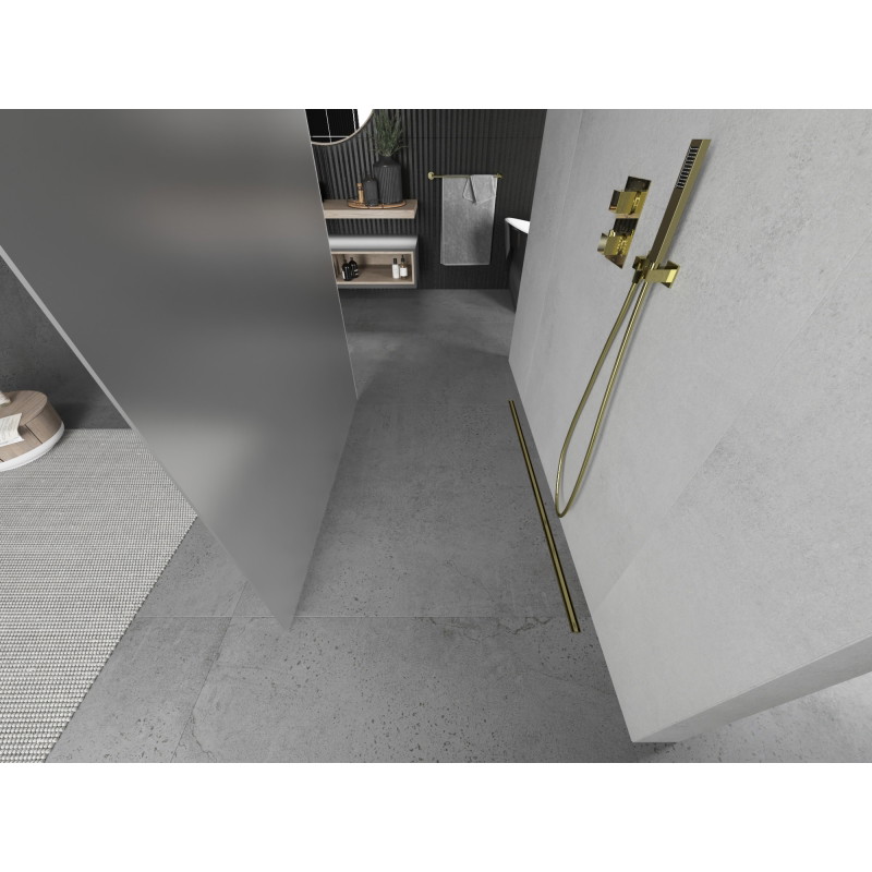 Mexen Kioto vrijstaande douchewand 100 x 200 cm, ijsbloem 8 mm, goud - 800-100-002-50-30