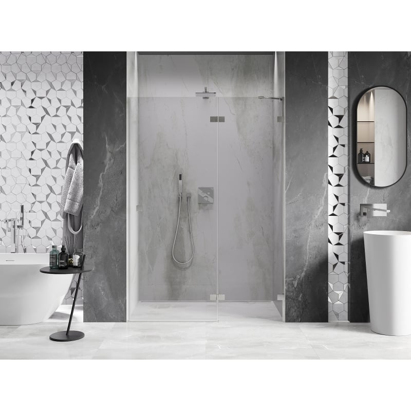 Mexen Lunar right-hinged shower door 135 cm, transparent, brushed nickel - 834-135-000-97-00-P