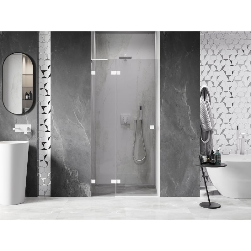 Mexen Lunar L drzwi prysznicowe uchylne lewe 105 cm, transparent, białe - 834L-105-000-20-00-L