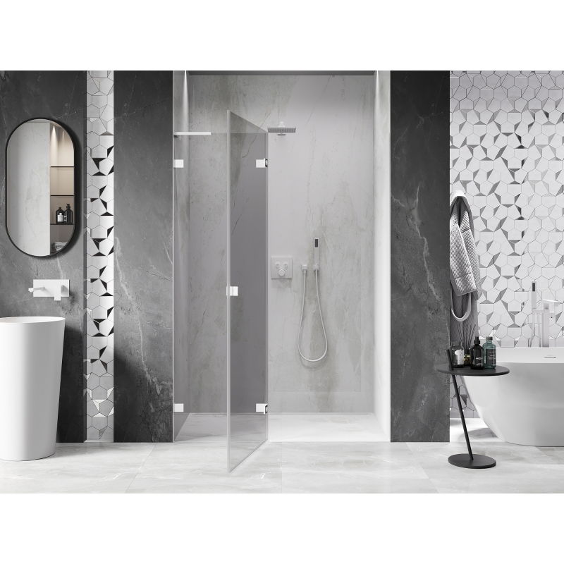 Mexen Lunar L porte de douche battante gauche 135 cm, transparent, blanc - 834L-135-000-20-00-L
