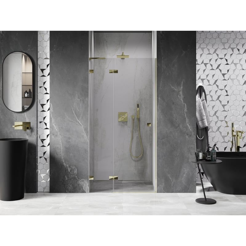 Mexen Lunar L vasakukäeline dušiuks 95 cm, läbipaistev, kuldne - 834L-095-000-50-00-L