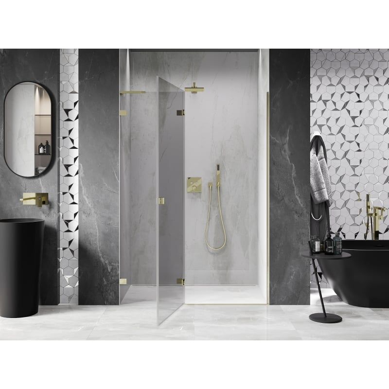 Mexen Lunar L Duschpendeltür links 130 cm, transparent, gold - 834L-130-000-50-00-L