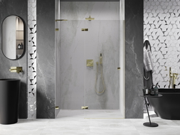 Mexen Lunar L left hinged shower door 135 cm, transparent, gold - 834L-135-000-50-00-L