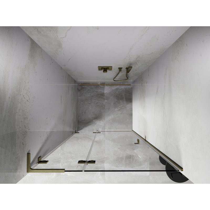 Mexen Lunar L Left Hinged Shower Door 120 cm, Transparent, Brushed Gold - 834L-120-000-55-00-L