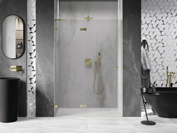 Mexen Lunar L left-side hinged shower door 130 cm, transparent, brushed gold - 834L-130-000-55-00-L