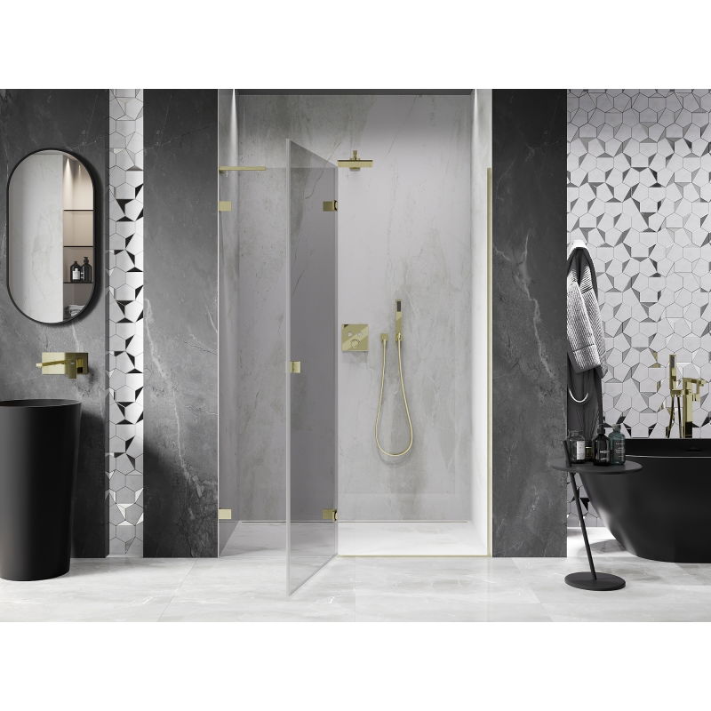 Mexen Lunar L porta doccia battente sinistra 135 cm, trasparente, oro spazzolato - 834L-135-000-55-00-L