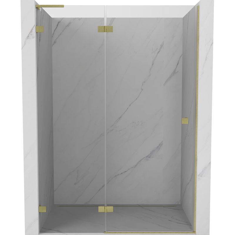 Mexen Lunar L Duschabtrennung, nach links öffnend, 140 cm, transparent, gebürstetes Gold - 834L-140-000-55-00-L