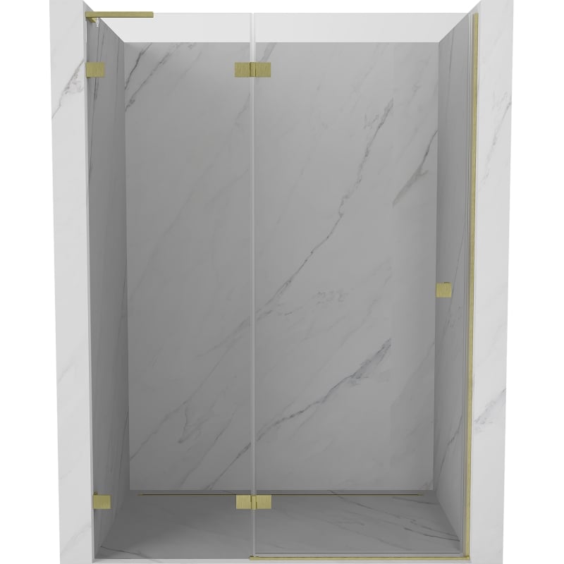 Mexen Lunar L puerta de ducha batiente izquierda 140 cm, transparente, oro cepillado - 834L-140-000-55-00-L
