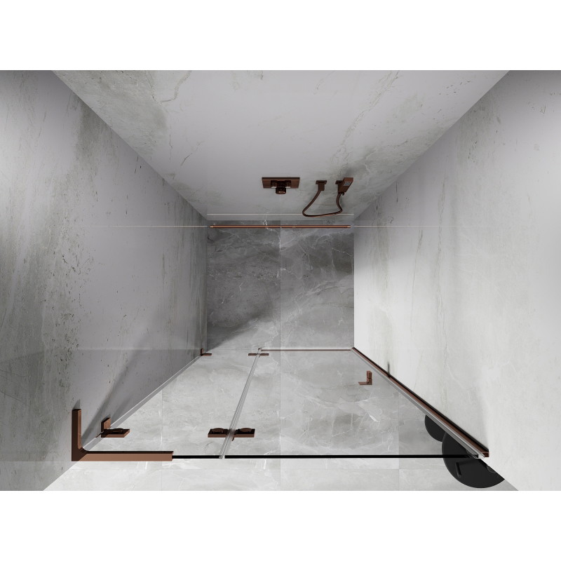 Mexen Lunar L drzwi prysznicowe uchylne lewe 75 cm, transparent, różowe złoto - 834L-075-000-60-00-L