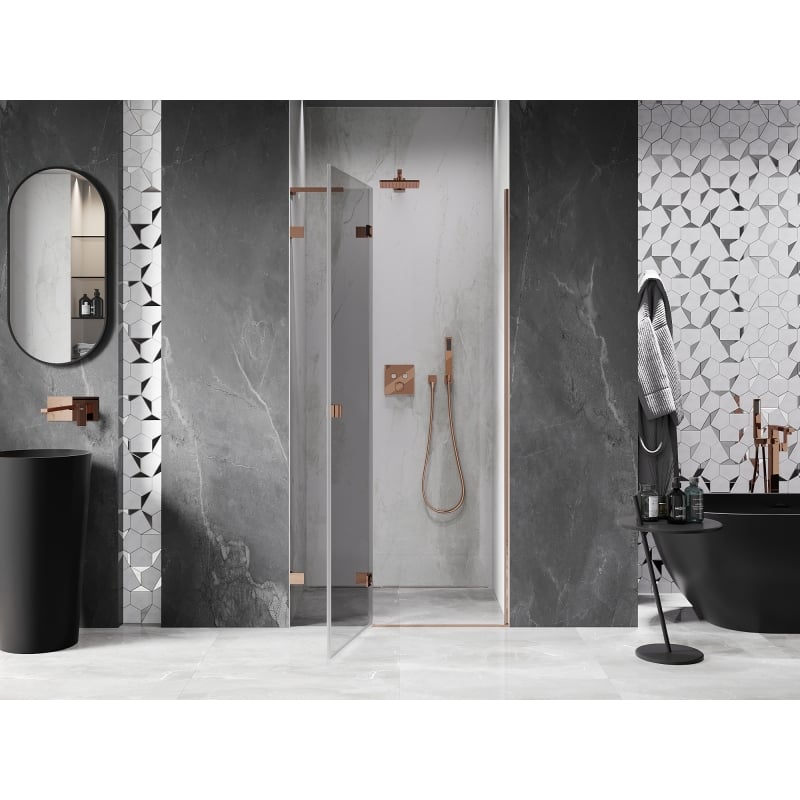 Mexen Lunar L left shower door 120 cm, transparent, rose gold - 834L-120-000-60-00-L