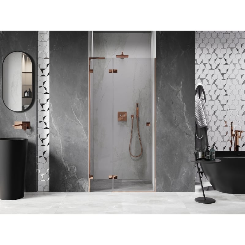 Mexen Lunar L left shower door 120 cm, transparent, rose gold - 834L-120-000-60-00-L