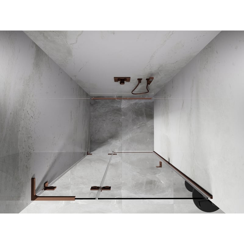 Mexen Lunar L drzwi prysznicowe uchylne lewe 120 cm, transparent, różowe złoto - 834L-120-000-60-00-L