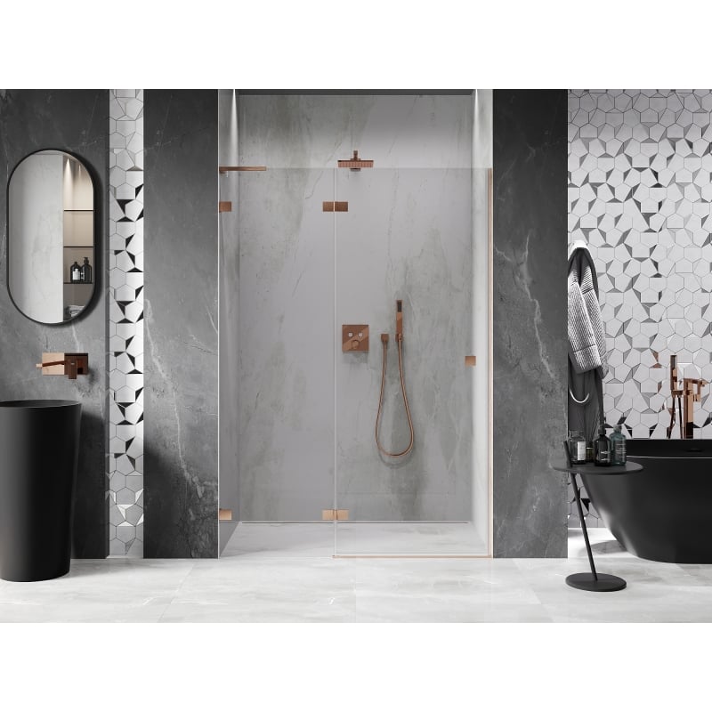 Mexen Lunar L left-hand hinged shower door 135 cm, transparent, brushed copper - 834L-135-000-65-00-L