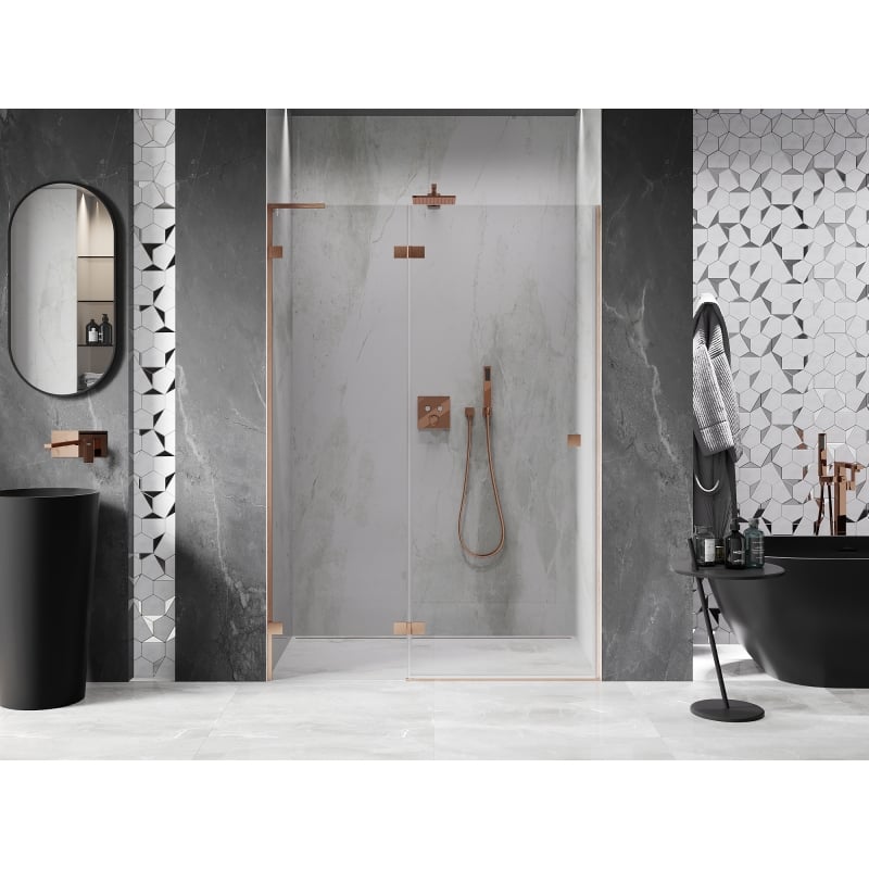 Mexen Lunar L porte de douche pivotante gauche 140 cm, transparent, cuivre brossé - 834L-140-000-65-00-L
