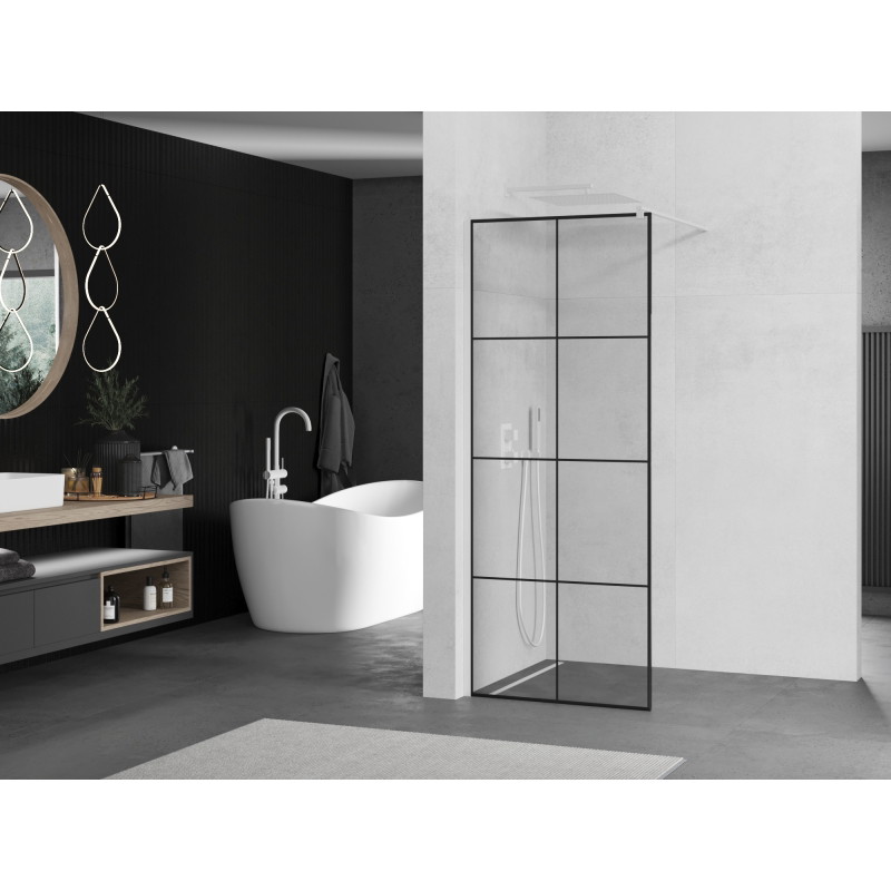 Mexen Kioto paravan za tuširanje Walk-in 80 x 200 cm, crna rešetka 8 mm, bijela - 800-080-101-20-77