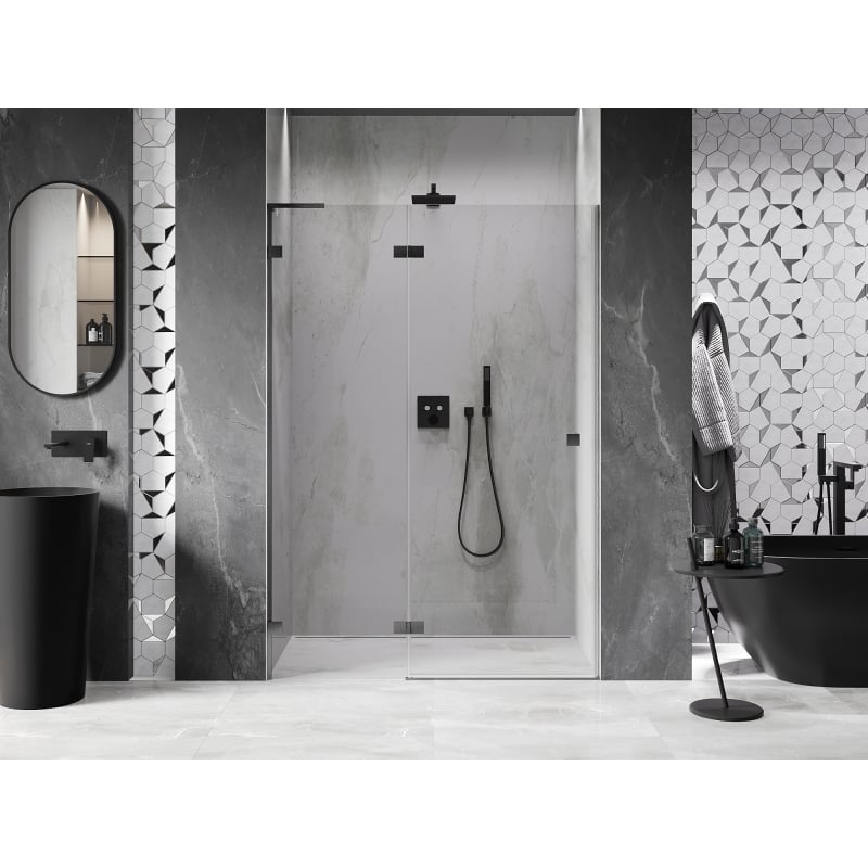 Mexen Lunar L left swinging shower door 135 cm, transparent, gun gray brushed - 834L-135-000-66-00-L