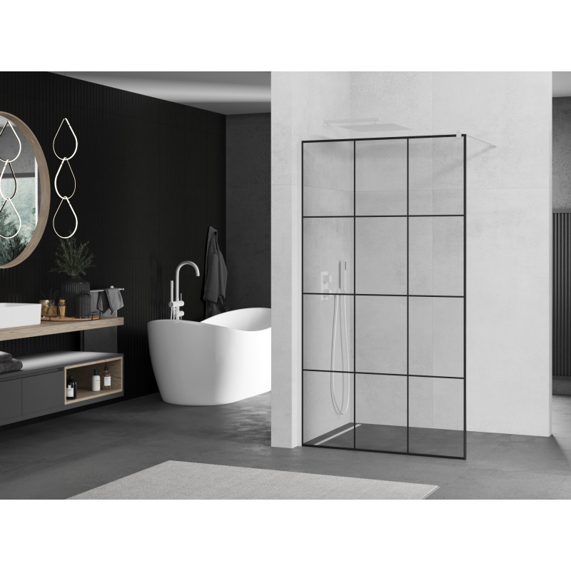 Mexen Kioto ścianka prysznicowa Walk-in 120 x 200 cm, czarna kratka 8 mm, biała - 800-120-101-20-77