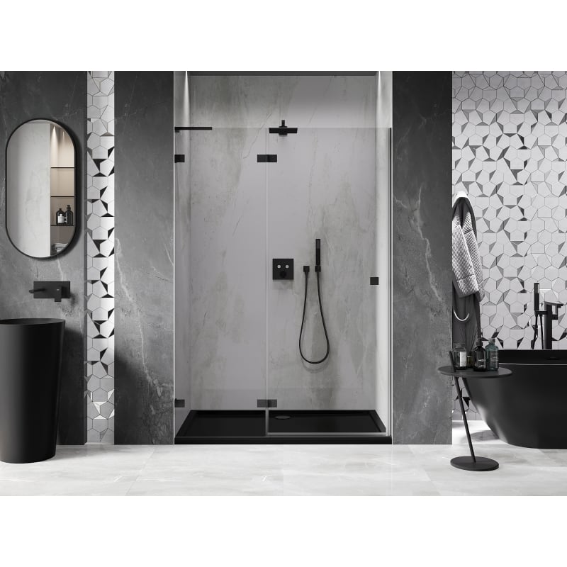 Mexen Lunar L left swing shower door 130 cm, transparent, black - 834L-130-000-70-00-L