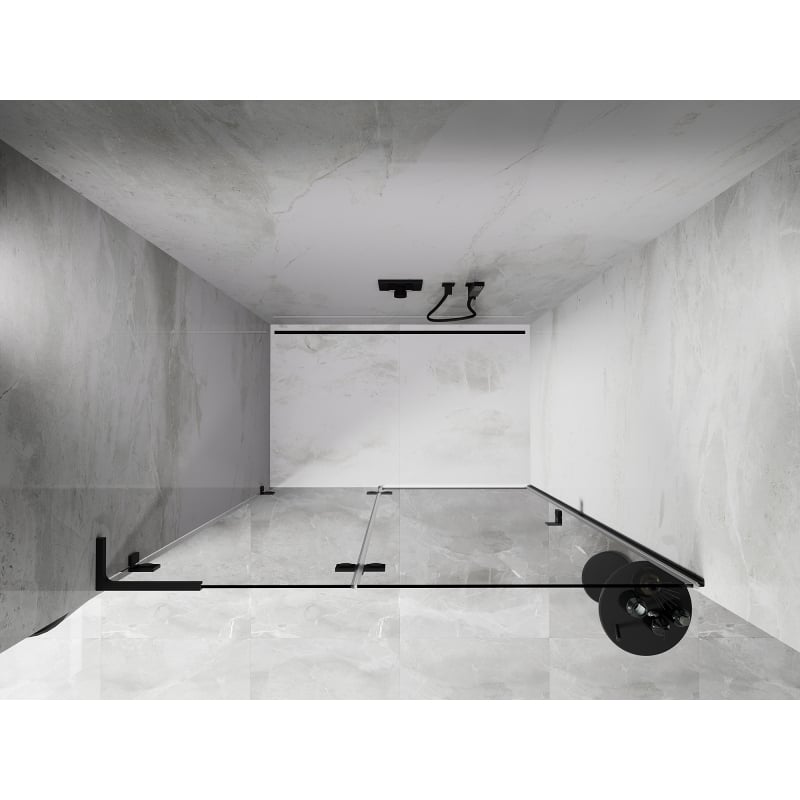 Mexen Lunar L drzwi prysznicowe uchylne lewe 140 cm, transparent, czarne - 834L-140-000-70-00-L