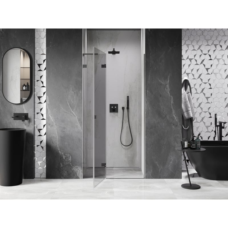 Mexen Lunar L vasakpoolne dušiuks, 90 cm, läbipaistev, gun metal - 834L-090-000-95-00-L