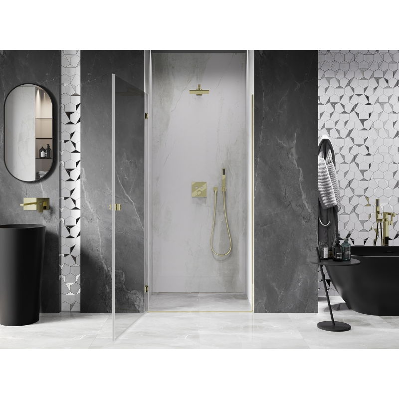 Mexen Lunar-B puerta de ducha abatible izquierda 75 cm, transparente, dorada - 832-075-000-50-00-L