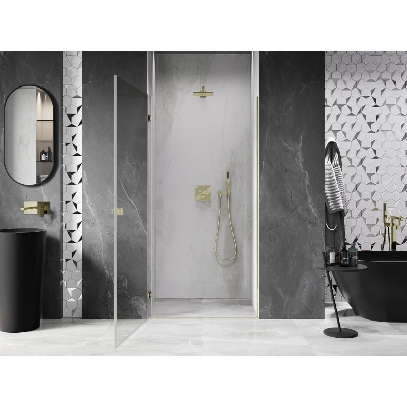 Mexen Lunar-B lijeva preklopna tuš vrata 95 cm, prozirna, zlatna - 832-095-000-50-00-L