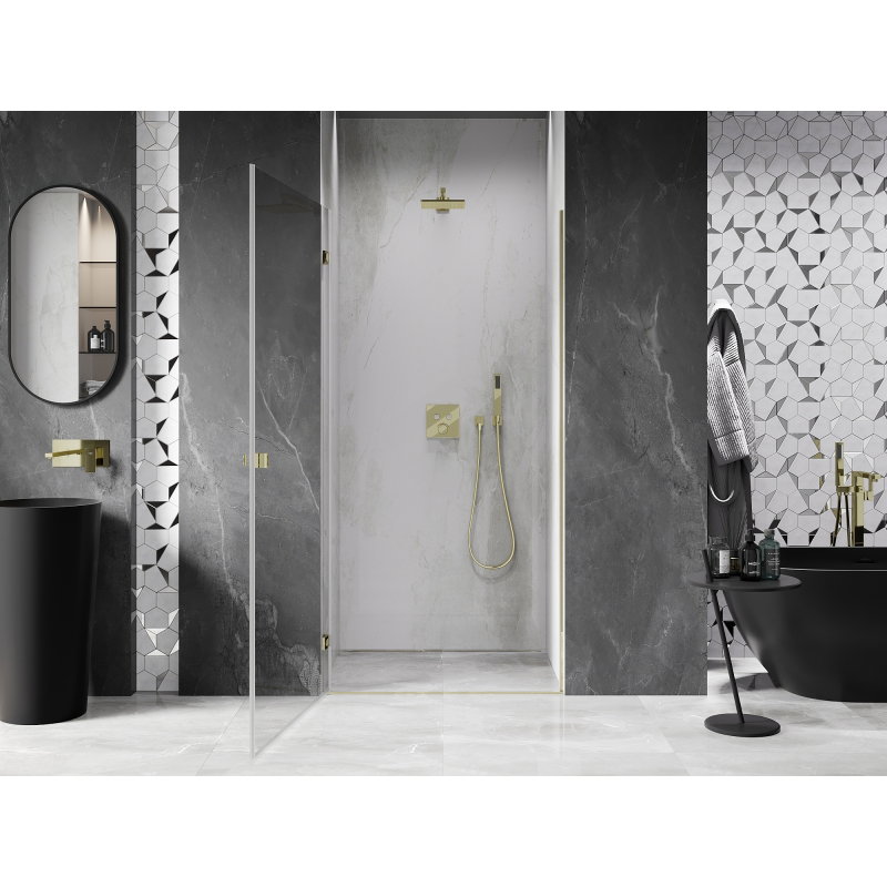 Mexen Lunar-B levi nihajni tuš vrata 100 cm, prozorna, zlata - 832-100-000-50-00-L