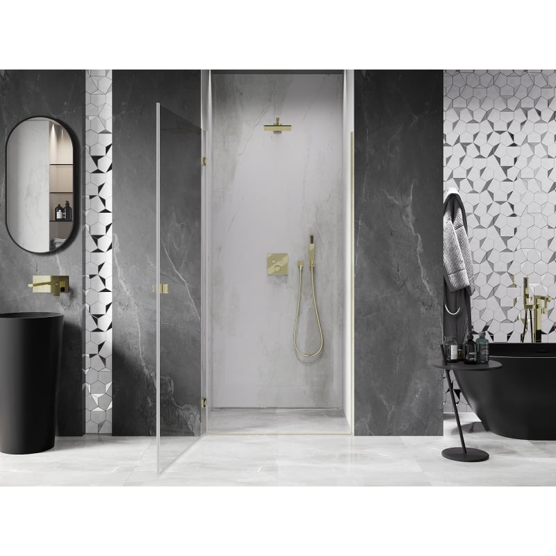 Mexen Lunar-B puerta de ducha abatible izquierda 65 cm, transparente, dorado cepillado - 832-065-000-55-00-L