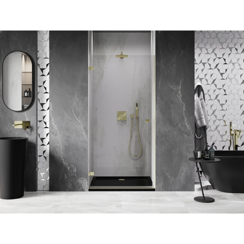 Mexen Lunar-B Left Hinged Shower Door 100 cm, Transparent, Brushed Gold - 832-100-000-55-00-L