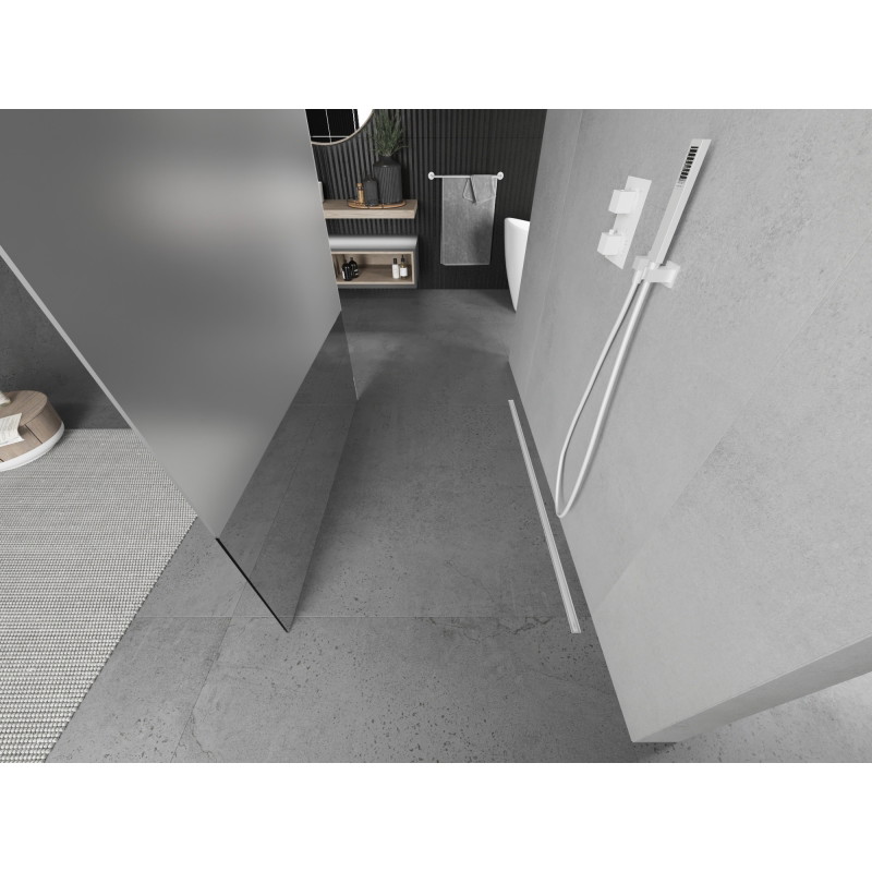 Mexen Kioto vrijstaande douchewand 100 x 200 cm, transparant/geëtst 8 mm, wit - 800-100-002-20-35