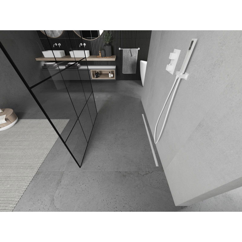 Mexen Kioto ελεύθερη ορθοστασία ντουζιέρας 110 x 200 cm, μαύρη καρό 8 mm, λευκή