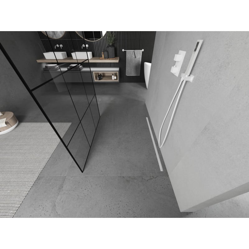Mexen Kioto Vapaasti seisova suihkuseinä 120 x 200 cm, musta ruudukko 8 mm, valkoinen - 800-120-002-20-77