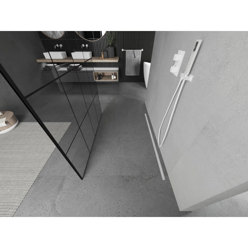 Mexen Kioto parete doccia autoportante 140 x 200 cm, griglia nera 8 mm, bianca - 800-140-002-20-77