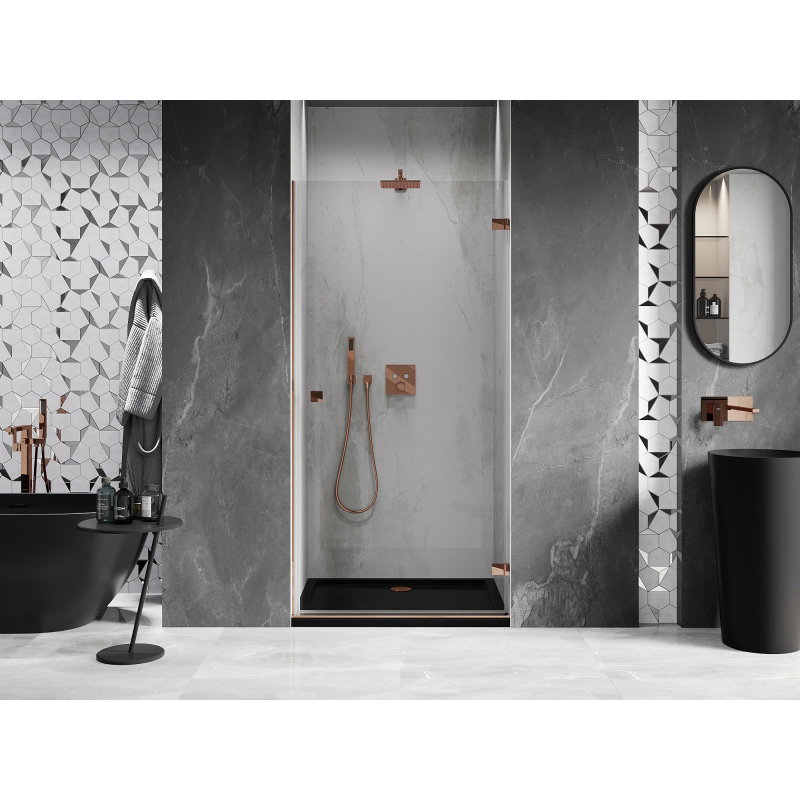 Mexen Lunar-B right, hinged shower door 80 cm, transparent, rose gold - 832-080-000-60-00-P