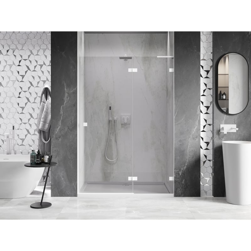Mexen Lunar L drzwi prysznicowe uchylne prawe 140 cm, transparent, białe - 834L-140-000-20-00-P