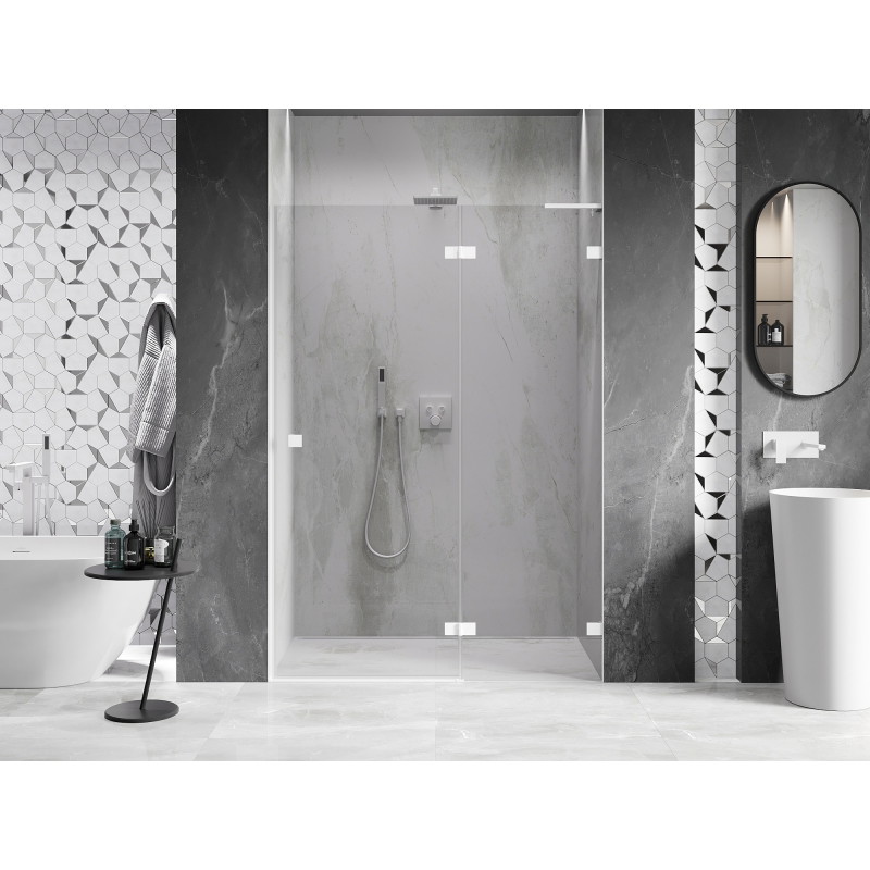 Mexen Lunar L drzwi prysznicowe uchylne prawe 140 cm, transparent, białe - 834L-140-000-20-00-P
