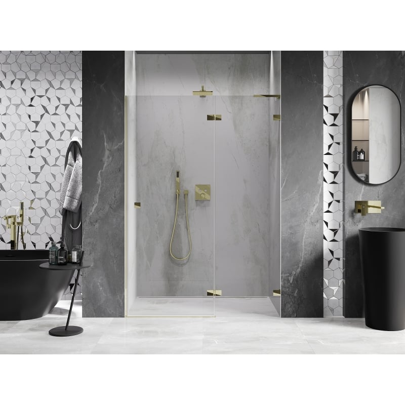 Mexen Lunar L right-handed shower door 135 cm, transparent, gold - 834L-135-000-50-00-P