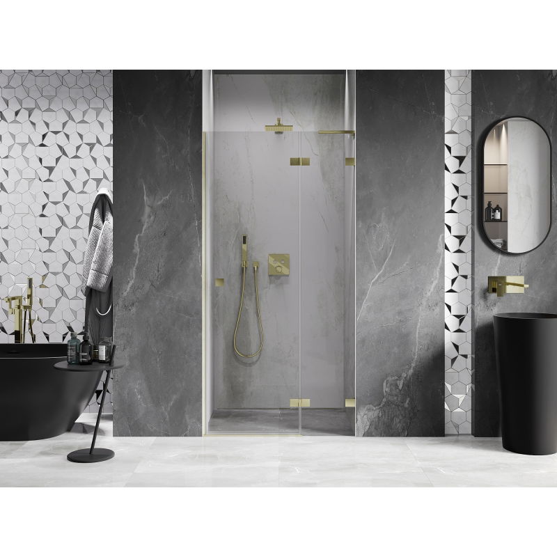 Mexen Lunar L right swing shower door 80 cm, transparent, brushed gold - 834L-080-000-55-00-P